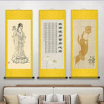 affiche murale calligraphie bouddhiste illustrations religieuses motifs floraux suspendue clips suspension traditionnel