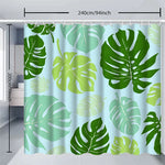 rideau douche feuilles tropicales vert bleu clair moderne anneaux suspension polyester opaque