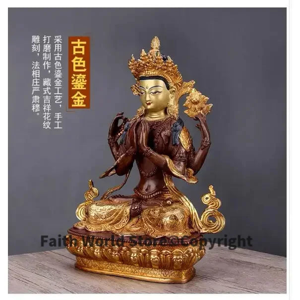 statue dorée ornée traditionnelle hauteur 31cm largeur 22cm motifs floraux