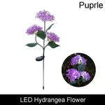 lampe solaire bleue rose blanche violette fleurs hortensias piquet métallique extérieur moderne