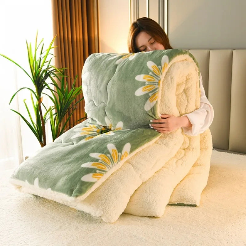 couverture polaire imprimé fleur hiver vert clair jaune blanc douce confortable étudiants lit single