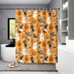 rideau douche halloween citrouilles fantômes chats araignées orange noir blanc violet 12 crochets opaques