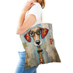 sac main moderne imprimé chien lunettes motifs géométriques couleurs variéesversible