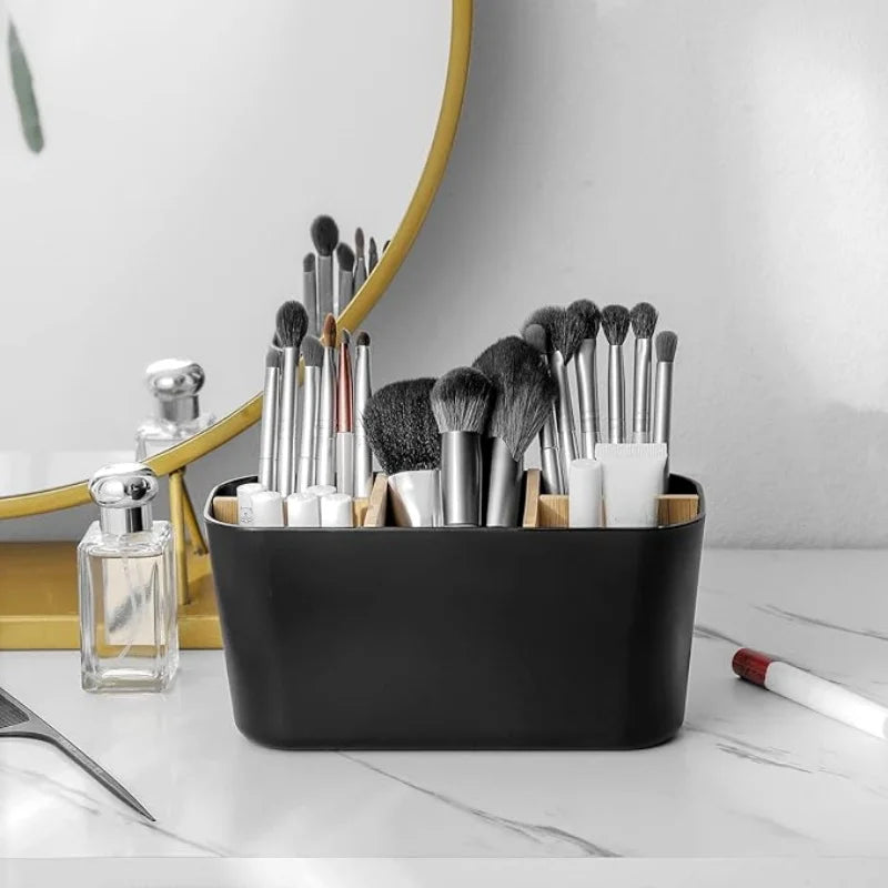 organisateur vanity bois blanc noir rangement brosses électriques tubes dentifrice minimaliste moderne