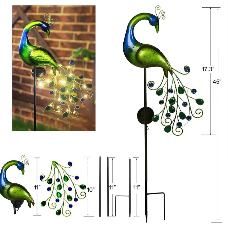 décoration extérieure oiseau peacock lumineux plumes semi précieuses moderne vert bleu doréextérieur jardin