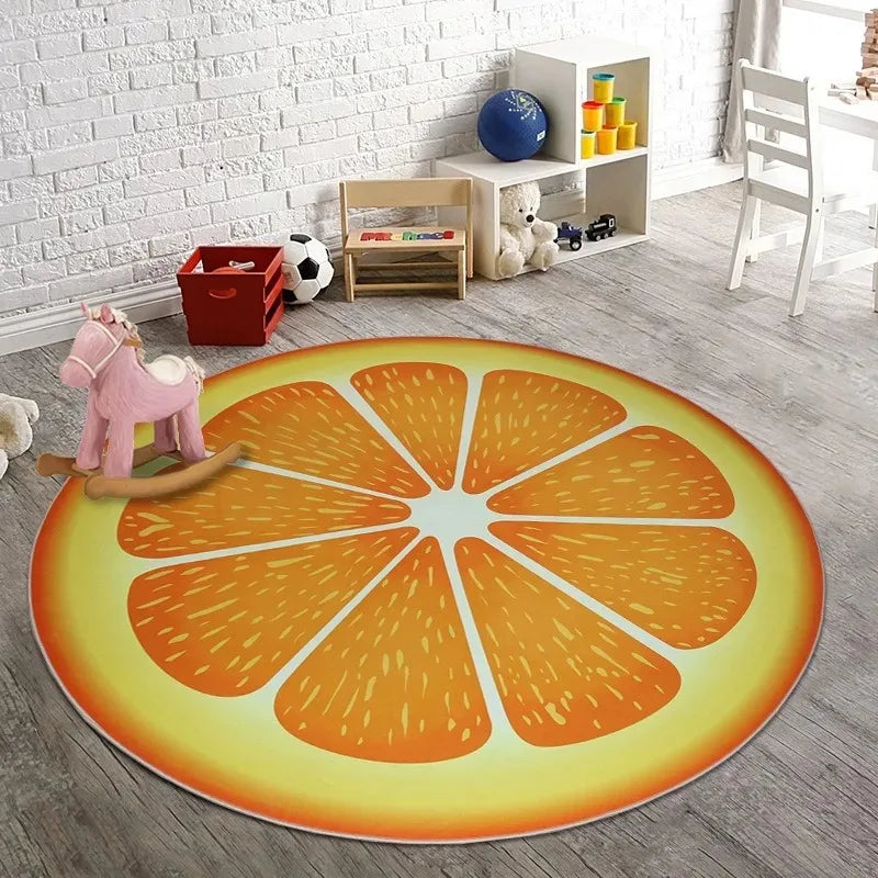 tapis rond fruits coloré moderne salon chambre enfants sol décor éco rouges verts oranges