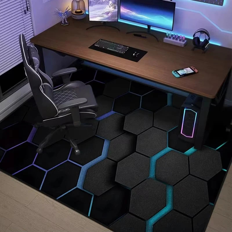 tapis sol noir bleu violet hexagones géométriques imperméable résistant décoloration intérieur moderne sports chambre