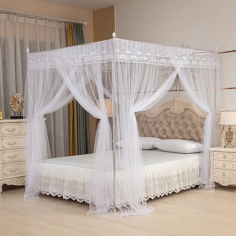 moustiquaire filet lit dentelle blanche transparente quatre coins rideau baldaquin princesse classique