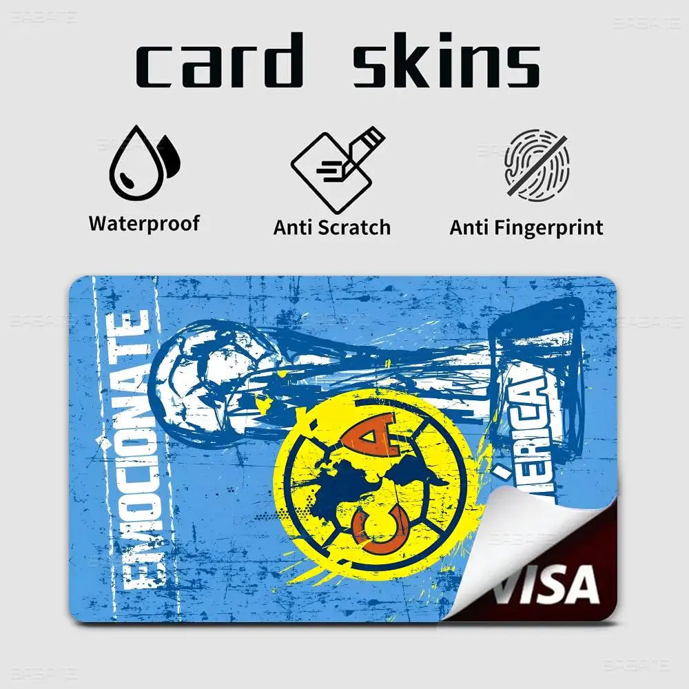 sticker autocollant cartes bancaires club américa dessin animé oiseau stylisé waterproof réutilisable bleu jaune