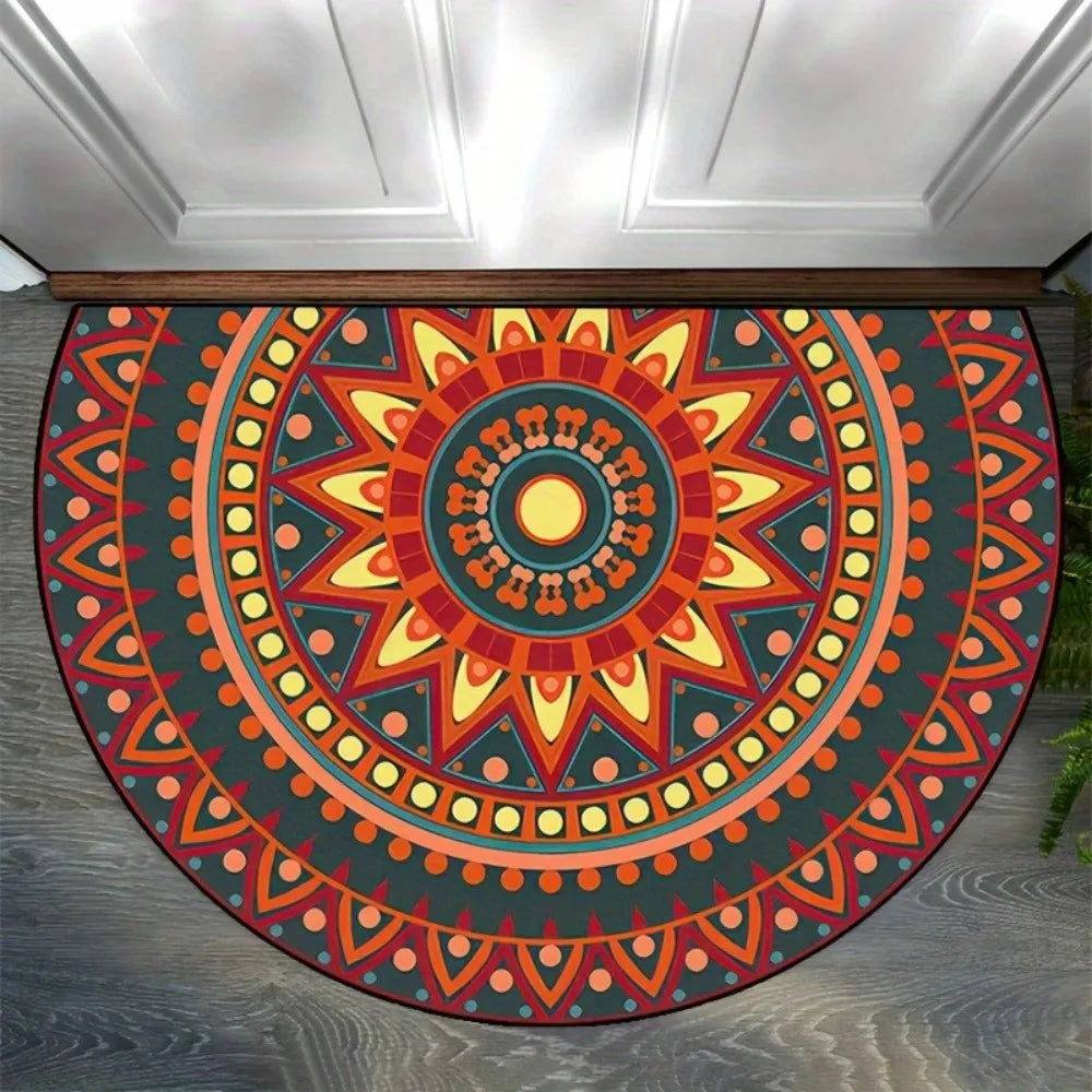 tapis porte demi rond motif floral moderne antidérapant lavable divers couleurs abeilles mandala