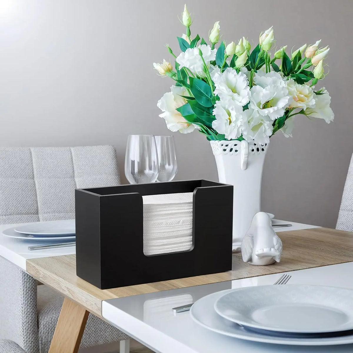 porte serviettes rangement serviettes papier moderne surface lisse noir blanc salon cuisine