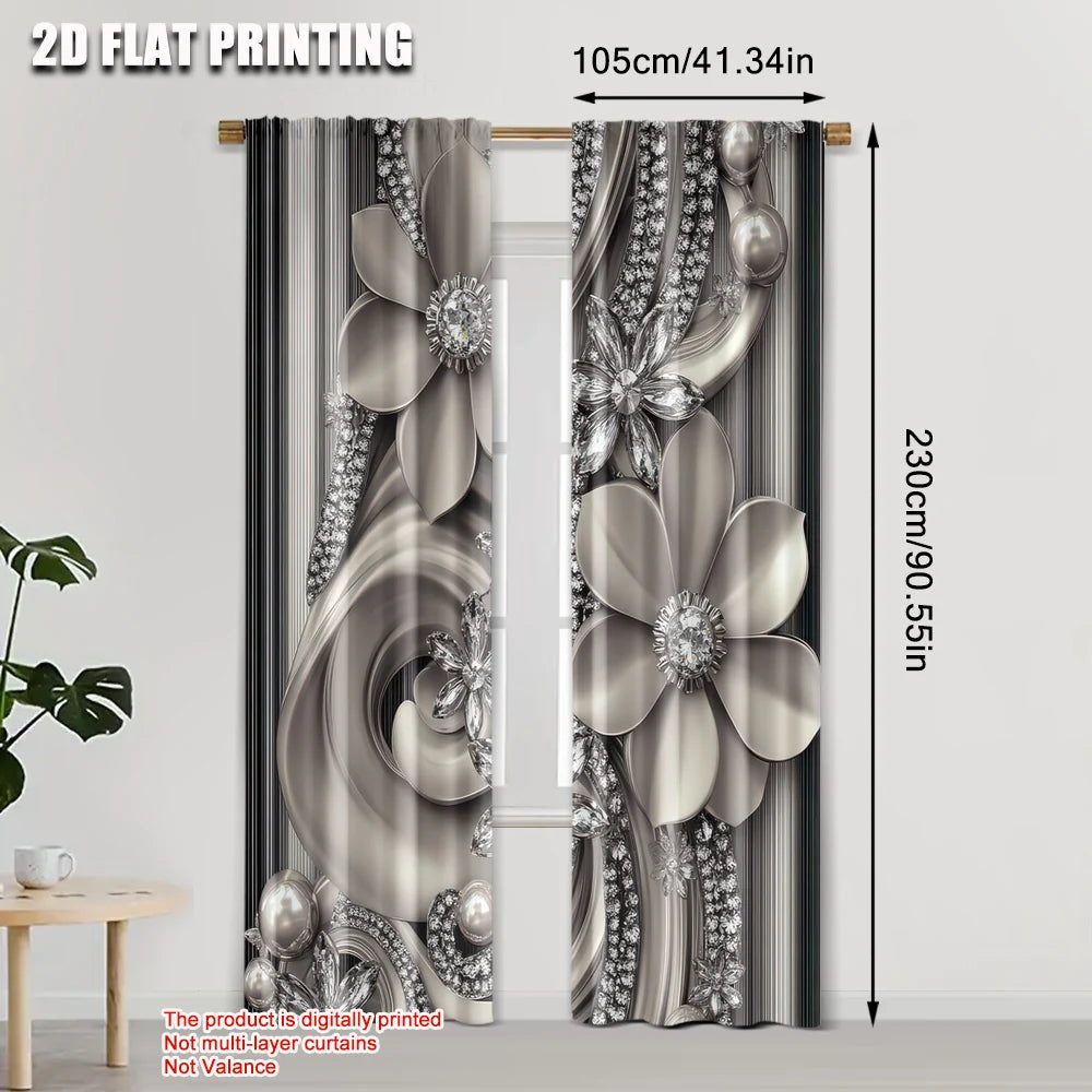 rideau moderne élégant fleurs géométrique opacité gris blanc noir pièces polyester tringle
