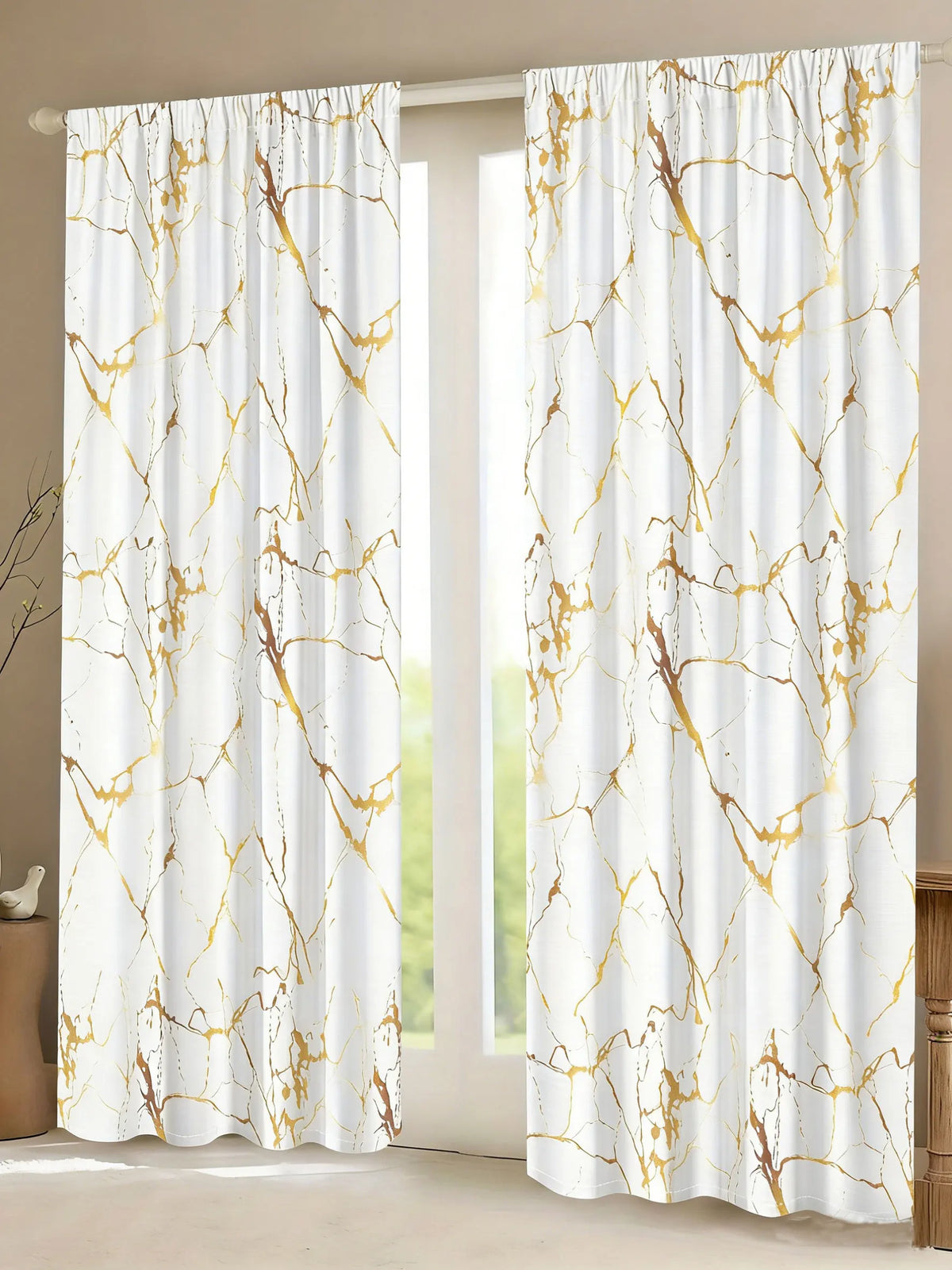 rideau marbré moderne blanc doré 100cm 134cm opaque polyester chambre salon