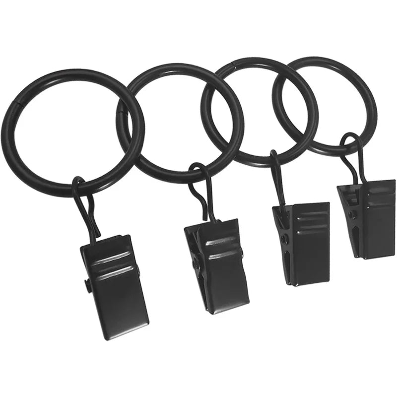 anneaux rideau noirs modernes pinces 35mm épaisseur 4mm diamètre intérieur set 12pcs
