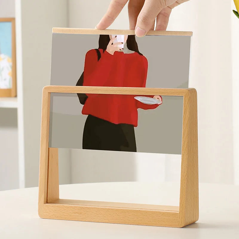 cadre photo moderne transparent double face bois naturel couleurs vives illustrations personnes