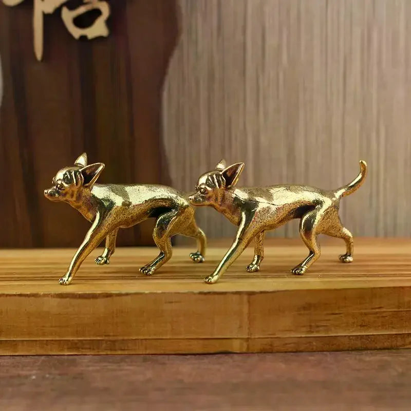 décoration dorée statues chiens métal brillant réalistes détaillées maison erotique