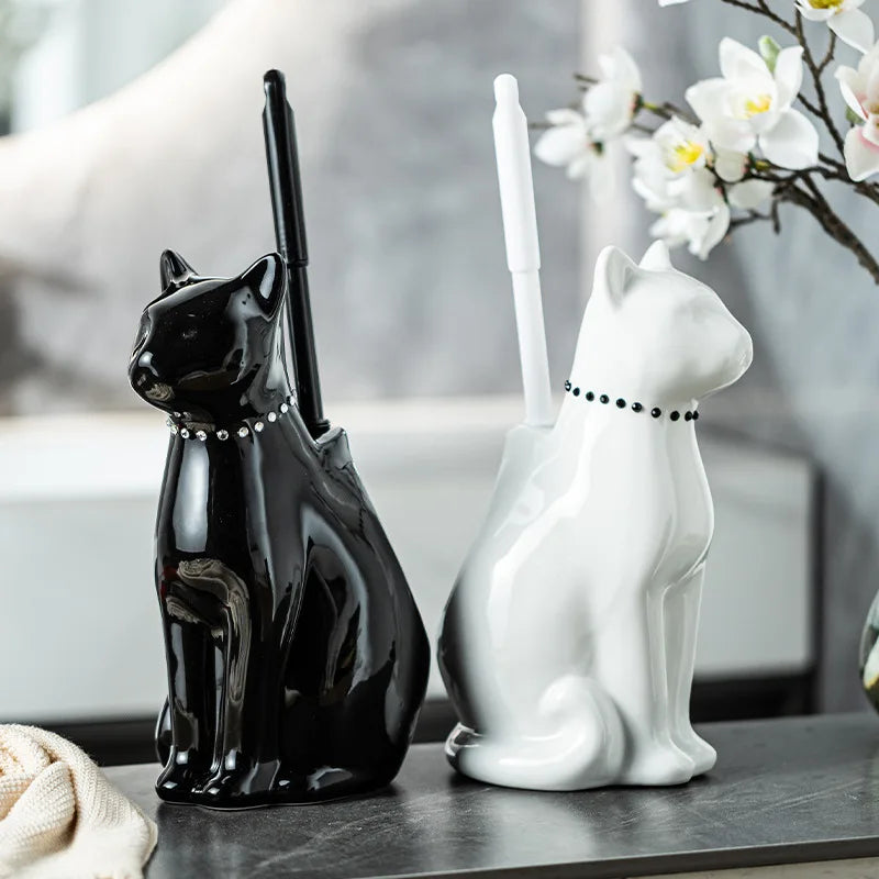 brosse toilette céramique forme chat noir blanc moderne élégante salle bains fun quotidien