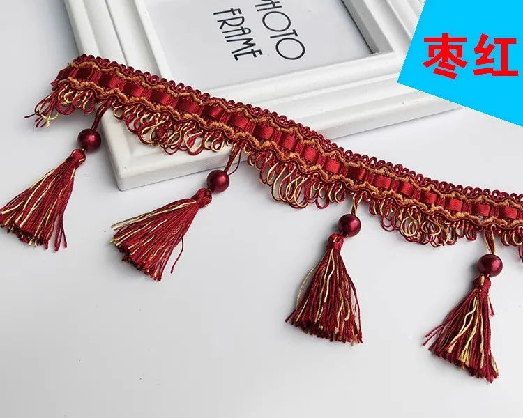 rubans décoratifs pompons gris marron rouge élégants décoration maison textile tissé pompons