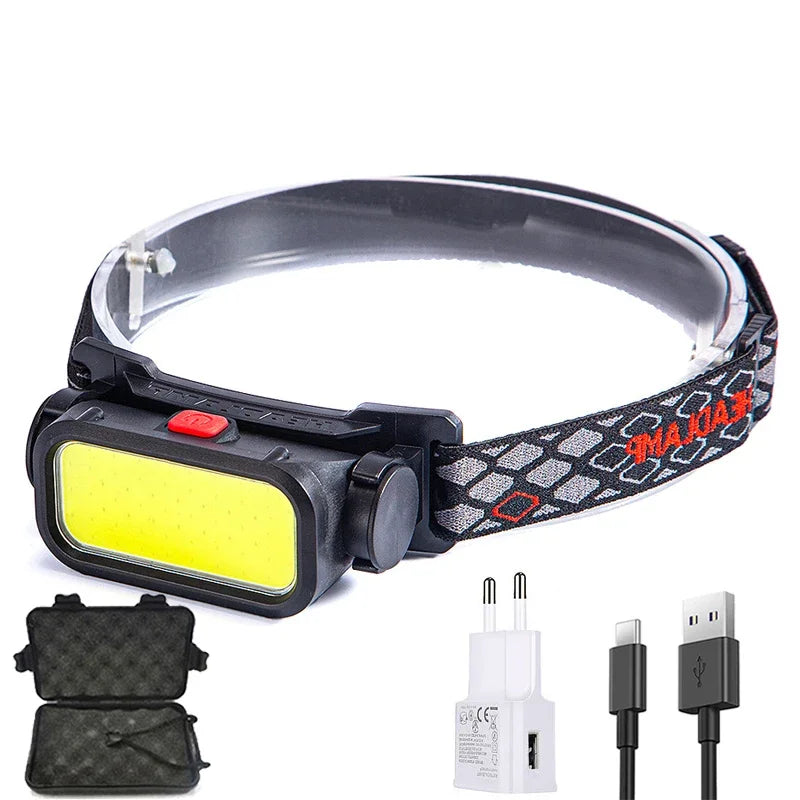 lampe frontale rechargeable led usb ceinture ajustable course exploration camping
