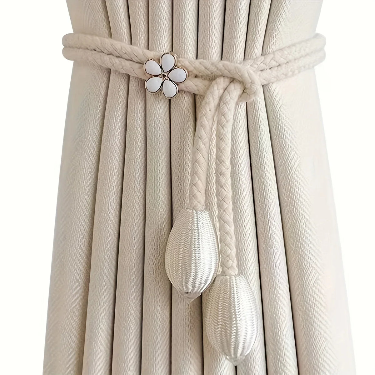 ruban rideaux blanc tissé noeuds décoratifs classique élégant anneau métallique decoration maison