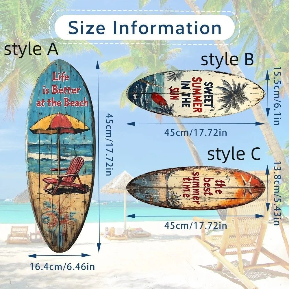 décoration murale surf plage palmiers parasols effet vieilli bois brut vintage rustique