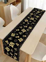 nappe rectangulaire noire or motifs anniversaire ballons gâteaux cadeaux festifs jetable festive