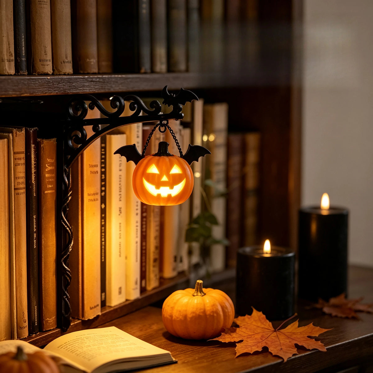 lampe bibliothèque led noire halloween chapeau sorcière fantôme lanternes vintage
