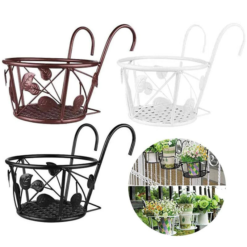 support fleurs suspendu moderne noir blanc marron feuilles stylisées opalescent crochets balcon jardin