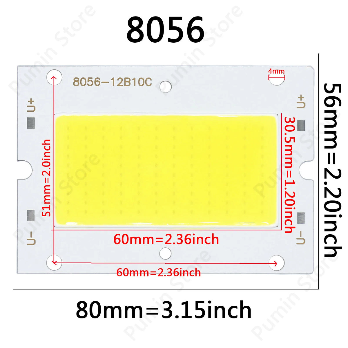 projecteur led source lumiere blanc moderne 50w 3000k 4000k 6000k 73mm 80x56mm