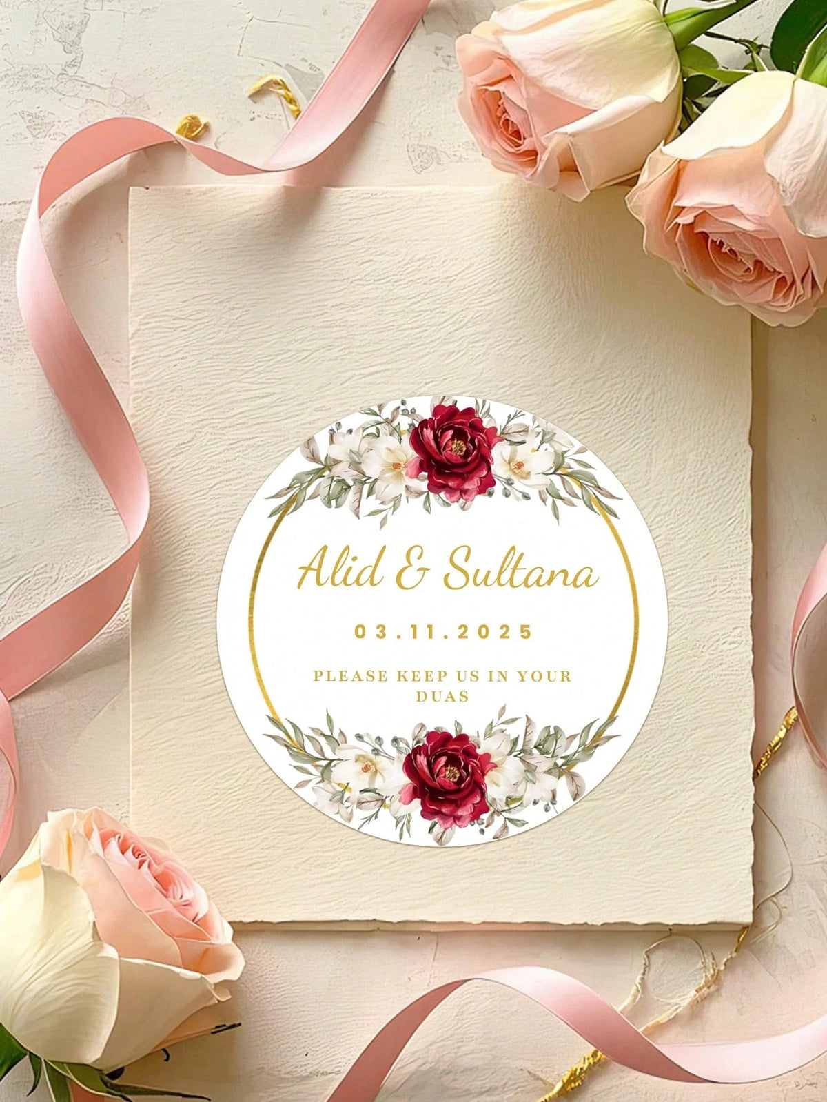 autocollants mariage personnalisés fleurs doré blanc élégants résistants huile imperméables decoration box