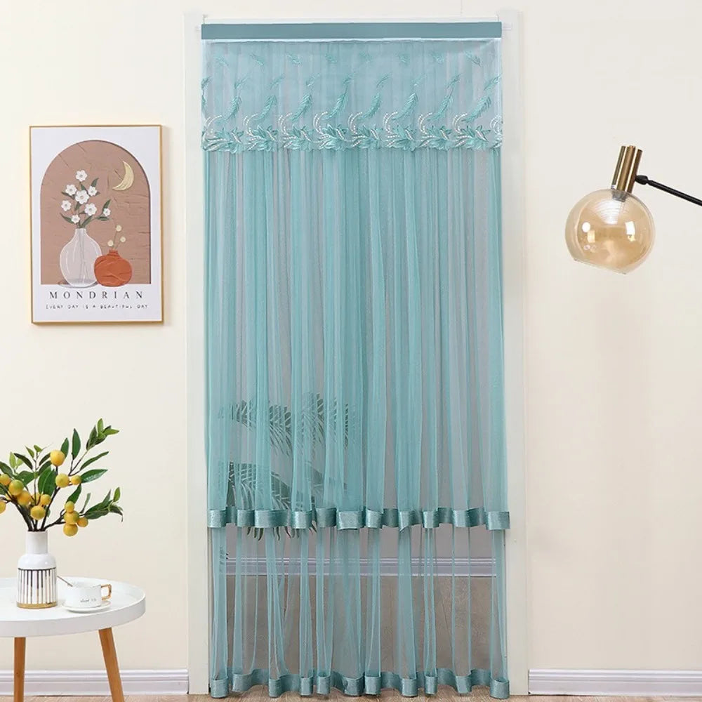 rideau moderne violet bleu rose plumes tulle transparent ruban décoratif polyester chambre