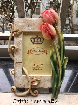 cadre photo résine relief papier froissé floral vintage beige vert chambre decorative