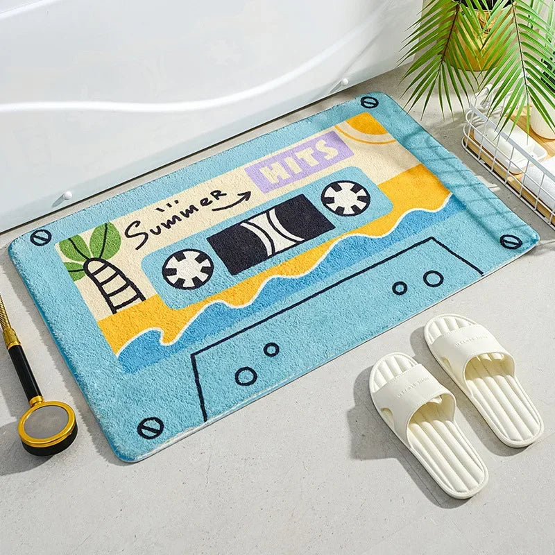 tapis sol rétro motif cassette audio décor maison moderne antidérapant entrée salle bain