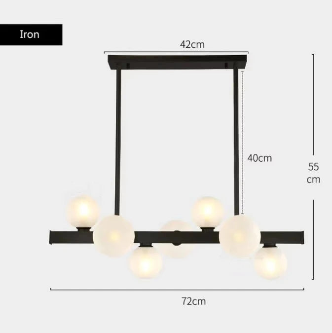 suspension lumineuse moderne or blanc boules translucides chaines interrupteur tactile