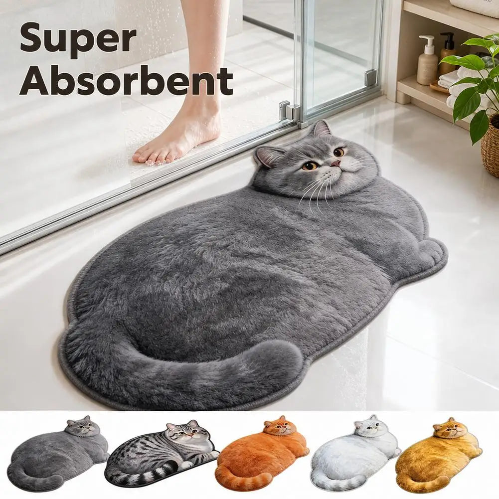 tapis bain chat peluche gris orange mignon rapide séchage antidérapant polyester PVC