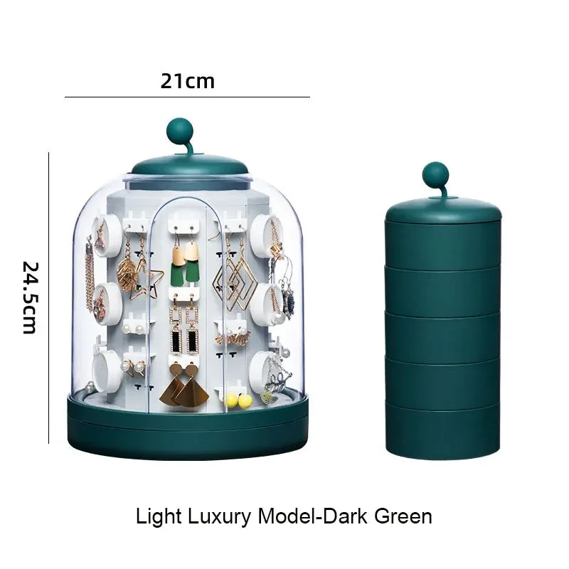 boîte bijoux rotative moderne vert foncé gris clair matériau plastique rangement bijoux adhésif boucles