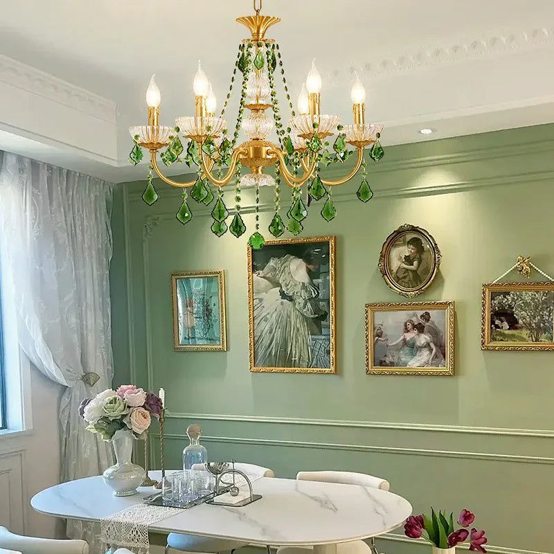 lustre cuivre poli cristal doré classique baroque chandelier led 10 têtes