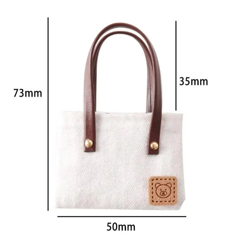sac main miniature blanc marron texture tissée poignées détachables accessoire poupée classique simple 12