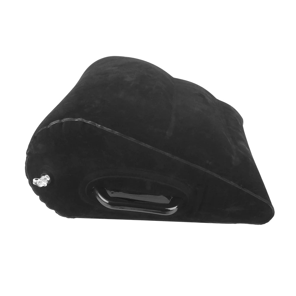 coussin gonflable velours noir poignée métallique confort jambes élévation sommeil voyage camping
