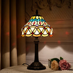 lampe table art deco multicolore motif mosaïque opacité interrupteur bouton poussoir résine base solide
