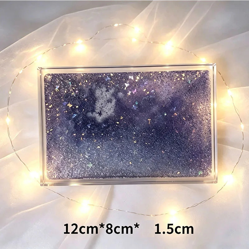 boîte décorative transparente paillettes étoiles moderne violet bleu doré
