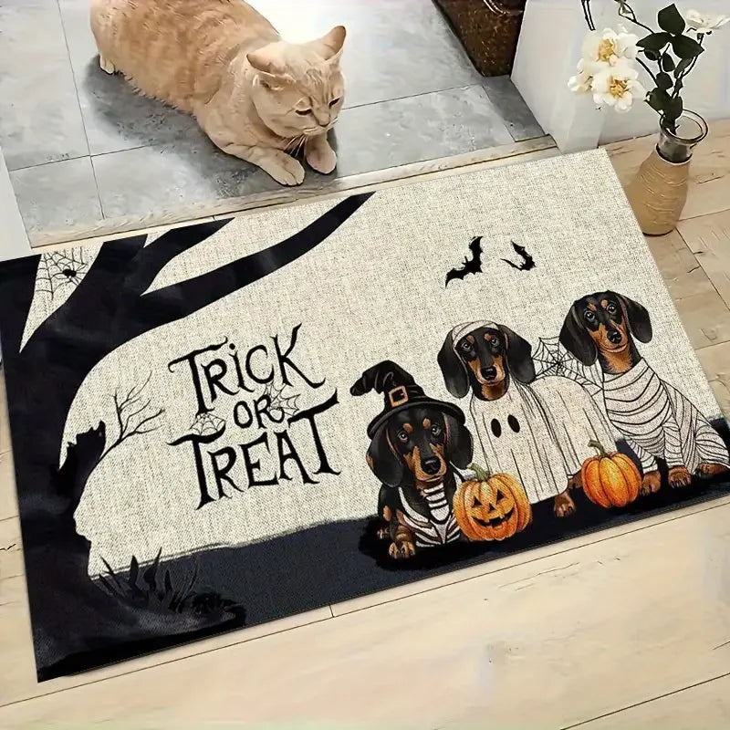 tapis halloween citrouilles boo chauves souris squelette polyester antidérapant moderne orange noir blanc