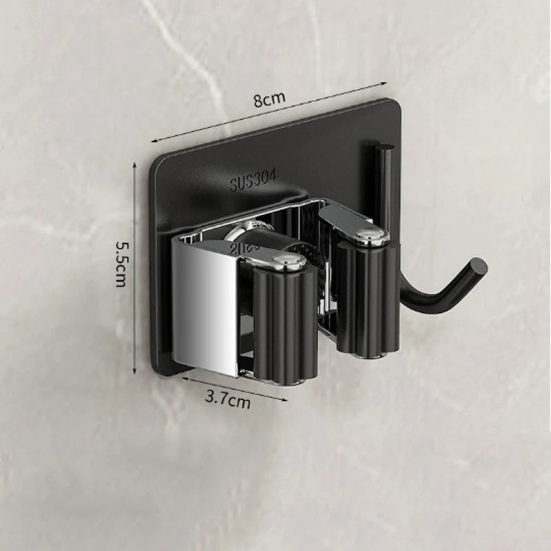 porte balais porte couverts adhésif mur noir gris moderne rangement cuisine salle bain