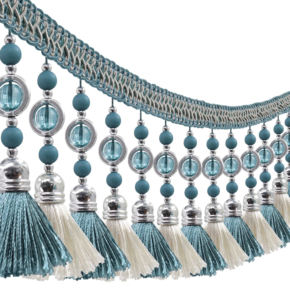 franges perlées bicolores tissu décoratif rideau bordure élégante tressées turquoise bleu rose