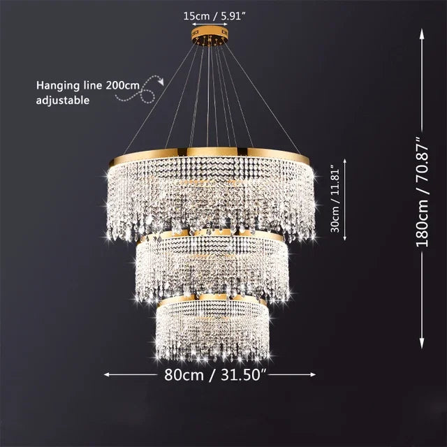 chandelier cristal moderne doré suspension cristaux prismes luxueux transparent multiples formes