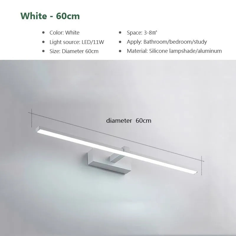 miroir led appliques murales modernes éclairage salle bain chambre coucher noir mat 40cm 60cm