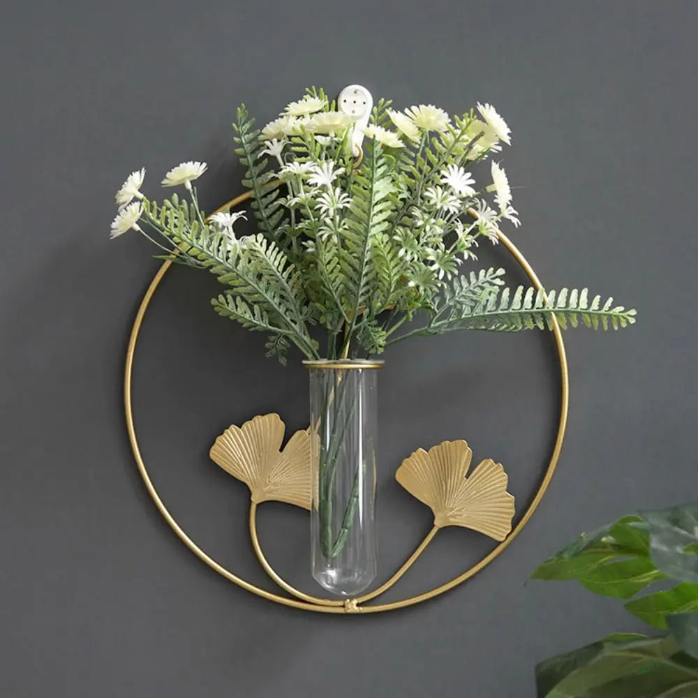 vase mural moderne or transparent feuilles dorées clips vases verre fleurs artificielles geometrique