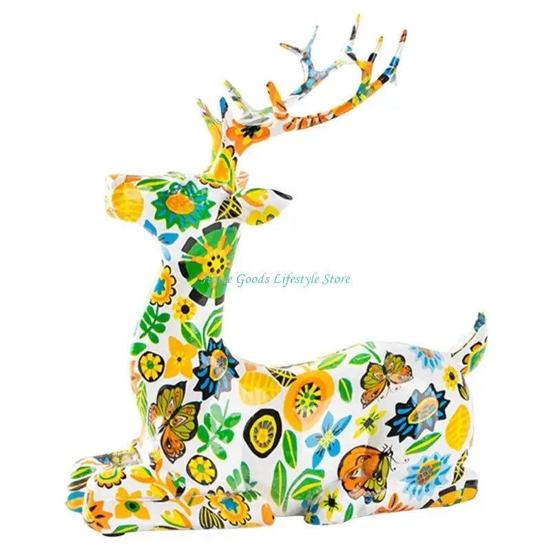 statue cerf doré résine moderne or floral décoration intérieure brillante élégante festive amour