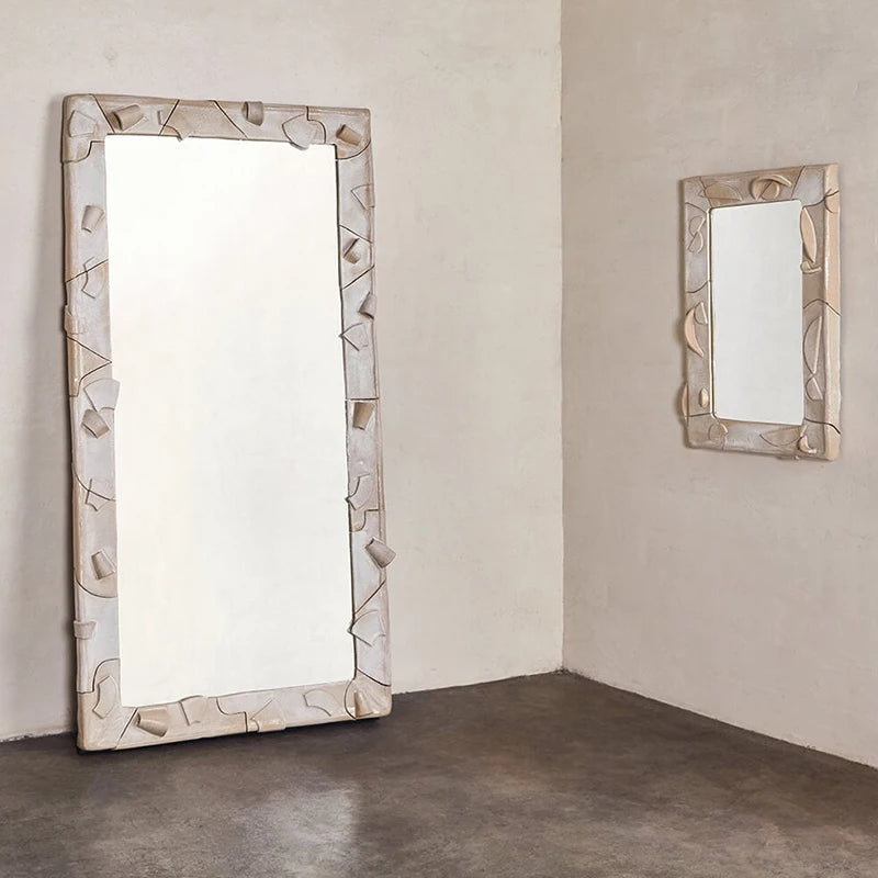 miroir decoratif moderne blanc beige cadre macramé pied maison art deco