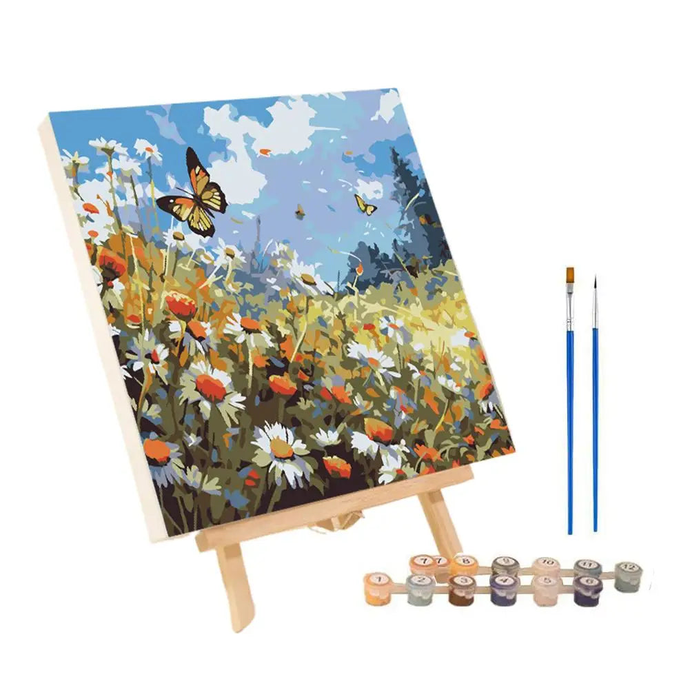 tableau peindre numéros fleurs paysage moderne peinture acrylique décoration intérieure papier support bois pinceaux